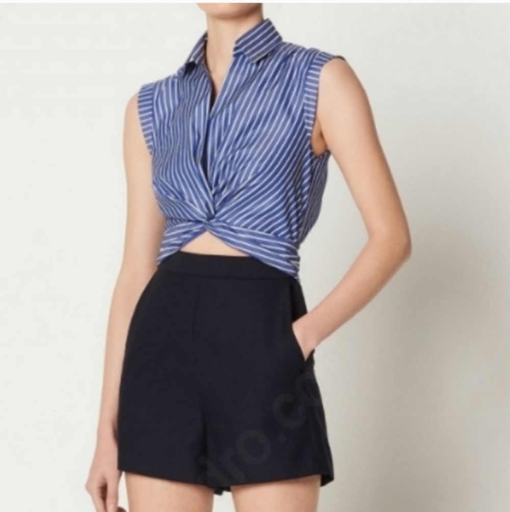 Sandro Paris Striped Blue and Black Sleeveless Jumpsuit